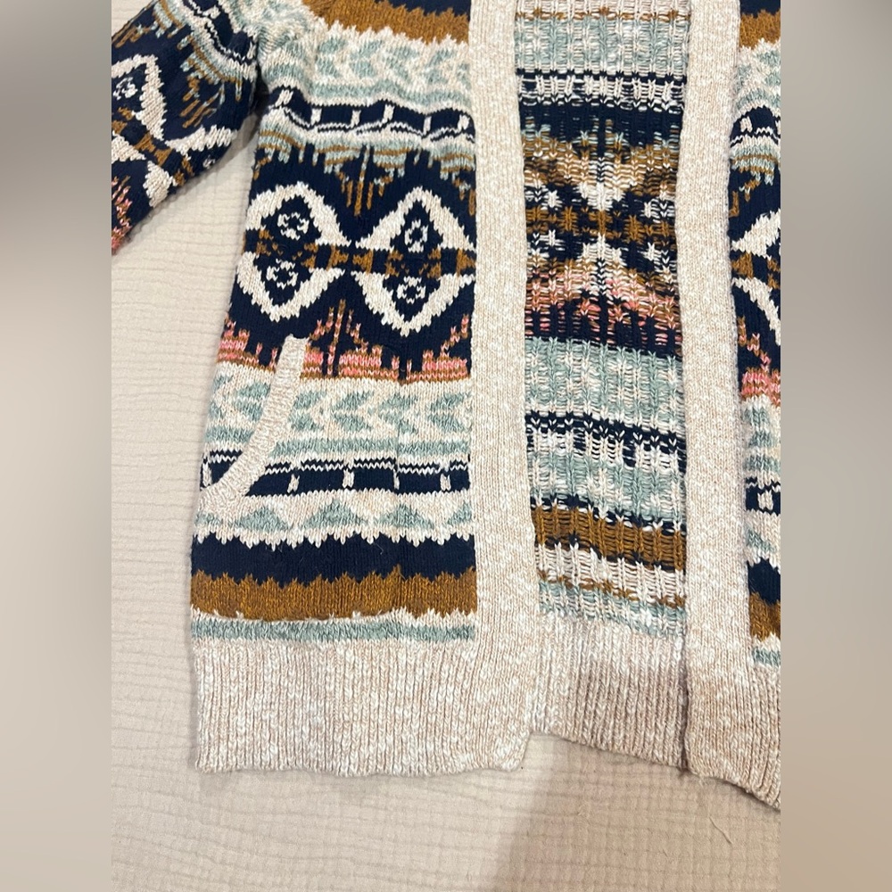 LL Bean Woman's Small Petite Cotton Ragg Sweater Open Cardigan Fair Isle 508193 - Picture 6 of 15